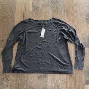 Eileen Fisher NWT $258 Bateau Neck Tunic Top Sz 2X Long Sleeves Charcoal New
